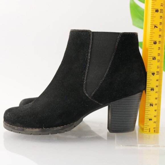 Clarks Women's Pause Camelia Boot Size 7 Chelsea Black Suede Block Heel Comfy - Picture 7 of 13